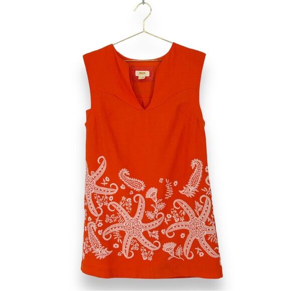 Maeve by Anthropologie Coastal Starfish Embroidered Mini Shift Dress Orange 2 - Picture 1 of 6